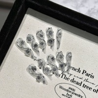 31-35 fait à la main diamant fleur 3D presse sur les ongles 10 pièces ensemble avec longues pointes carré amande Stiletto papillon conceptions pour les doigts