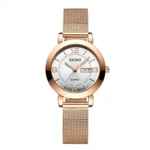 SENO 브랜드 한국 패션 팔찌 레이디 발광 방수 자동 날짜 여성 학생 스틸 스트랩 시계