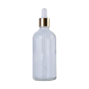 Cosmetic Glass Dropper Bottle 5ml 10ml 20ml 50ml 60ml 100ml Essential Oil Gold Aluminum Cap Packaging Dropper Glass Bottle Cosmetic Clear Glass Bottles