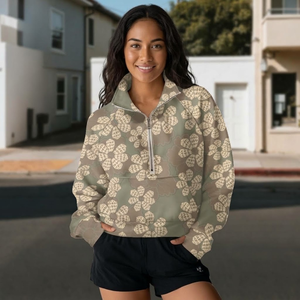 Felpa con cappuccio casual da donna all'ingrosso, con mezza zip, collo alto, tasca a marsupio e polsini con foro per il pollice, design personalizzato - Product Image 3