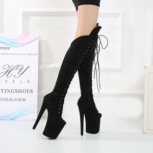 Nouvelles bottes cuissardes en daim imitation, sexy, à talon haut de 20 cm, pour femmes, idéales pour la pole dance, les soirées et la scène. - Product Image 4