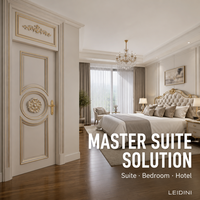 Porte intérieure de luxe en bois massif, style néo-classique, double battant, avec panneau sculpté motif médaillon blanc et or, taille personnalisée pour chambre, villa, hôtel