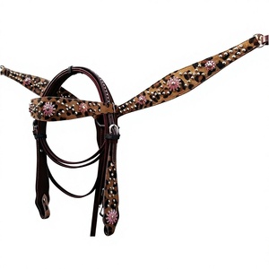 WESTERN <b>Equestrian</b> Riding Gear Leather Headstall with Matching Breastplate Hariron Flower Design Horse Halter Clothing Type - Product Image 1