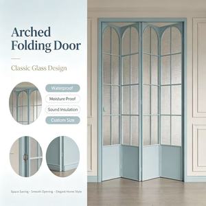 Puerta Plegable de Madera Compuesta Lacada con Vidrio Estriado en Azul Claro, para Balcón, Patio, Villa, Sala, Impermeable - Product Image 2