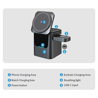 Support de charge portable pour téléphone portable, montre et écouteurs, charge rapide 15W, pliable, magnétique, chargeur sans fil 3 en 1, indicateur LED