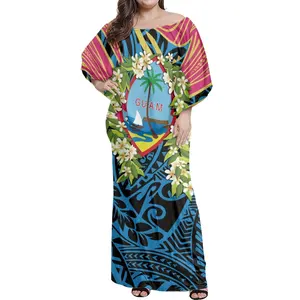 Polynesia Ti Leaf Lei Designs Women Dresses Wholesale Polyester Spandex Breathable Clothing Women Comfortable Floor-Length Dress