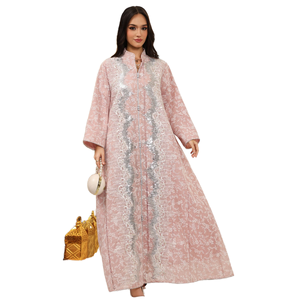 Abaya Festiva para Eid, Modesta, Islámica, de Poliéster Transpirable, con Bordado Floral, Mangas Transparentes, Talla Única, para Reuniones de Verano y Otoño - Product Image 1
