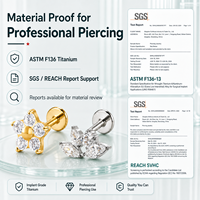 JiaXin ASTM F136 Titane de qualité implantable, Stud Labret à filetage interne, Bijou corporel en Zircon Cubique pour Cartilage, Tragus, Hélix, Conch