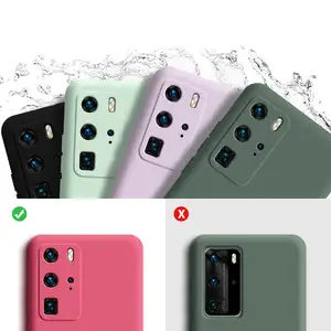 Liquid Silicone Phone Case For Huawei P40 Lite P30 P20 Lite Pro Mate 40 30 20 Pro With Strap Soft Solid Color Back Cover