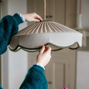 Lampe suspendue vintage française en forme de crème, ampoule LED ronde E27 pour salon, salle à manger, chambre à coucher, design nordique en lin - Product Image 4