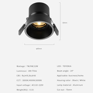 Moderno 7W 9W 12W Regulable LED Downlights ETL Certificado Cuerpo de aluminio 75mm Instalación integrada para uso en interiores - Product Image 5