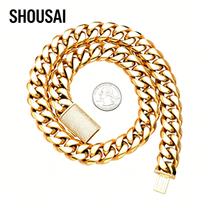 Collar de Cadena Cubana de Moda Europea y Americana, Estilo Hip Hop, 12, 14, <span class=keywords><strong>18</strong></span>, 20, 22 mm, Chapado en <span class=keywords><strong>Oro</strong></span> de 18K de Lujo con Incrustaciones de Circonio y Cierre de Hebilla - Product Image 5
