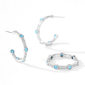 Bague et boucles d'oreilles vintage en argent sterling S925 avec turquoise pour femmes, style minimaliste, bijoux de niche européens et américains - Product Image 2