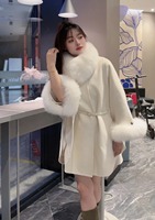 Manteau Double Face en Cachemire pour Femme avec Col en Fourrure de Renard Véritable Garniture en Fourrure de Laine de Poncho, Designer de Dubaï, Nouveau, 2025