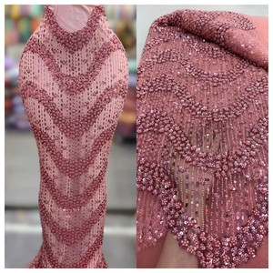 Tessuto in Pizzo con Paillettes e Perline, 5 Iarde, Lussuoso Ricamo Floreale in <span class=keywords><strong>Tulle</strong></span> per Abiti da Cerimonia per Donne Africane - Product Image 1