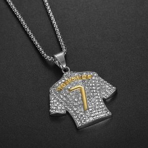 Collar con Colgante de la Camiseta de Cristiano Ronaldo 7, Chapado en Oro, Acero de Titanio, Cristales Incrustados, Joyería Hip Hop, Regalo Unisex - Product Image 3