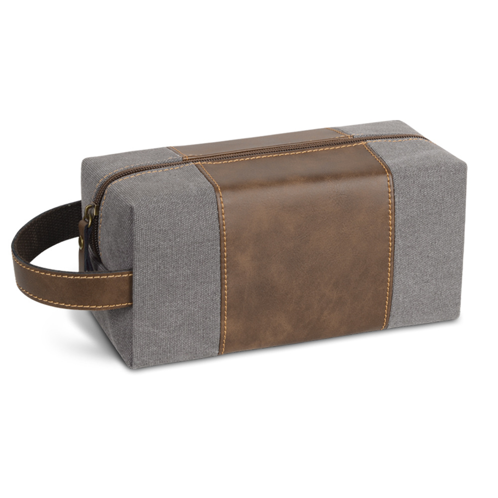 Large Capacity Men's Retro Canvas Wash Bag Portable Cosmetic Bag with Laser Label Waterproof Makeup Bag