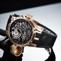 Reloj Deportivo de Diseño de Marca Superior OBLVLO para Hombre, Esfera de Esqueleto, Oro Rosa, Automático, de Cuerda Automática, Correa de Goma, Modelo LM