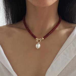 Collier ras du cou Aonaya avec pendentif en perles <span class=keywords><strong>de</strong></span> pierre naturelle cornaline et perles <span class=keywords><strong>de</strong></span> culture d'eau douce baroques 6*2mm - Product Image 5