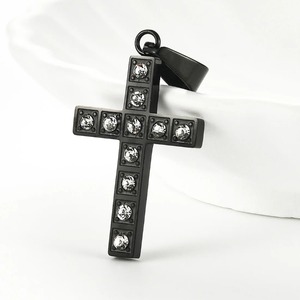 Collier pendentif croix religieuse en acier inoxydable avec strass brillants pour hommes et femmes, chaîne ras-du-cou, breloques, cadeaux de bijoux DIY - Product Image 2