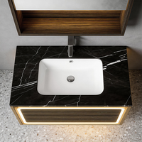 Meuble-lavabo mural moderne avec éclairage LED intégré, lavabo design aux lignes architecturales et style contemporain