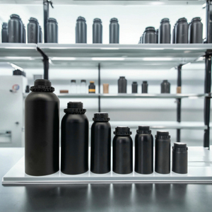 Bouteilles en aluminium <span class=keywords><strong>noir</strong></span> mat 250 ml 500 ml pour emballage d'huiles essentielles, conteneur métallique pour cosmétiques avec bouchon inviolable et bouchon de protection - Product Image 1