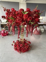 Nouvelle décoration de table de mariage en forme de grande roue avec rangée de fleurs artificielles roses