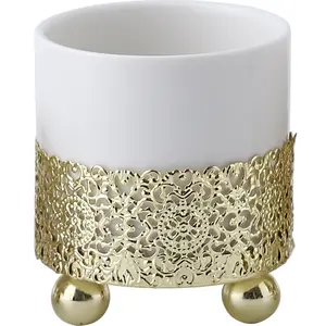2021 di lusso Bianco Semina Al Coperto Rotonda A Forma di Porcellana Verde Vaso di Fiori Con Luxury Golden Stand