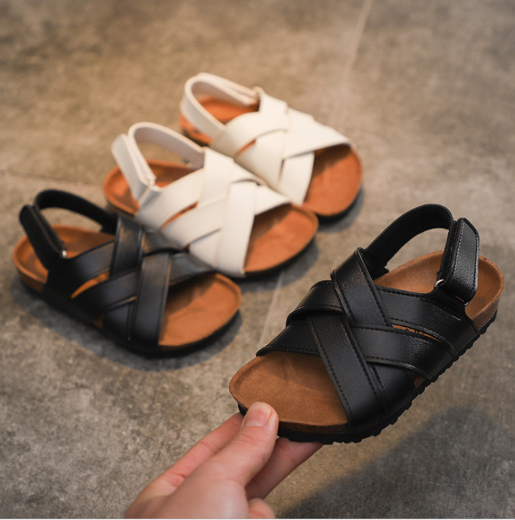 High Quality New design Children Slide Sandals Leather Cork Slippers Boys Girls Flip Flops Toddler Sandals For Kids