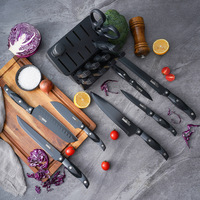 Set Pisau Dapur Stainless Steel 19 Buah Berkualitas Tinggi, Desain Khusus, Bilah Hitam dengan Blok Kayu (Pisau Koki, Pisau Buah & Gunting)
