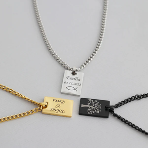 Collana con Ciondolo Quadrato Personalizzato in Acciaio Inossidabile Gioielli Personalizzati da Uomo Impermeabili per Sport e Uso Quotidiano - Product Image 5