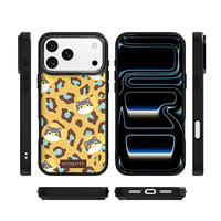 Coque de téléphone AG Feeling Black Edge avec motif léopard doré et motif chat pour iPhone 17, 17 Pro Max, 16 Pro, 15 – Coque magnétique