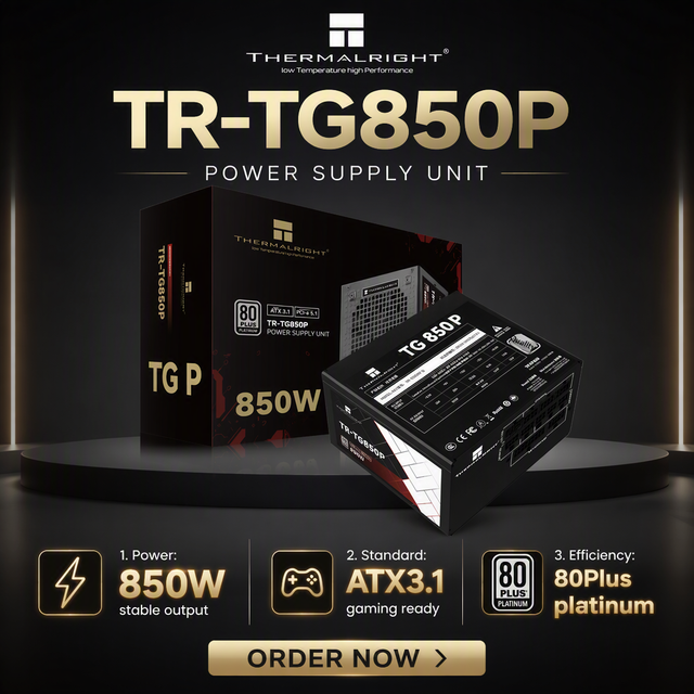 Thermalright TR-TG850P 850W ATX 3.1 Power Supply Fully Modular Platinum-Efficiency PSU for Desktop