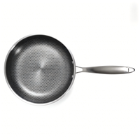 Wajan Penggorengan Anti Lengket FLEY Berbahan Stainless Steel Model Sarang Lebah, Dasar Rata, untuk Kompor Induksi, Gas, dan Listrik dengan Gagang Tahan Panas