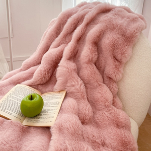 Luxury Four Seasons Woven Flannel Throw <b>Blanket</b> Faux Bunny <b>Fur</b> Bedding Set Home Textile 100% Polyester Modern - Product Image 5