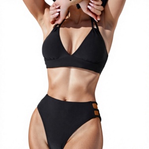 Maillot de bain deux pièces pour femmes, couleur unie, logo personnalisé, col en V, bikini sexy - Product Image 5