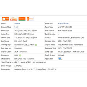 Modul layar LCD Laptop baru 800:1 N140HCA-EBB/EBC 2500Cd/<span class=keywords><strong>m</strong></span> tanpa sentuh 16:9 LCD 14.0 "1920*1080 WLED - Product Image 6