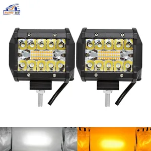 AlcantaLED 3 줄 4 인치 LED 바 작업 빛 흰색 노란색 스트로브 깜박임 6 모드 오프로드 SUV 자동차 트럭 보트 12V