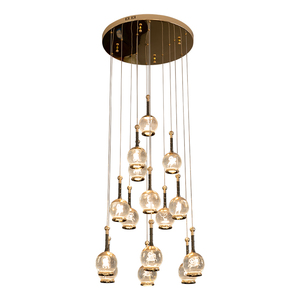 Lustre LED moderne noir et verre cristal transparent, <span class=keywords><strong>luminaire</strong></span> <span class=keywords><strong>suspendu</strong></span> en forme de sphères pour plafond haut, escalier intérieur, hall d'entrée - Product Image 5