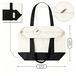 Custom Logo Printed Fashion Canvas <b>Tote</b> Bag with Exterior Pocket and Secure Top Zipper for Work Shopping <b>Travel</b> Use - Product Image 1