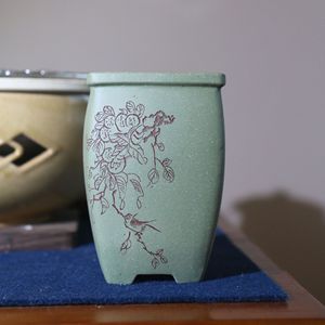 Maceta Cuadrada de Arcilla Verde para Bonsái, Hecha a Mano, Estilo Zen, Su Bing - Product Image 3