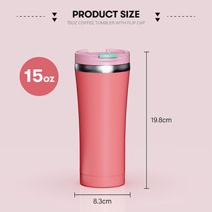 แก้วน้ำสแตนเลสสองชั้น ขนาด 15 ออนซ์ สำหรับเดินทาง เก็บความร้อน-เย็น 6-12 ชั่วโมง เป็นมิตรกับสิ่งแวดล้อม ปลอดภัยสำหรับน้ำร้อน เหมาะสำหรับเป็นของขวัญ - Product Image 5