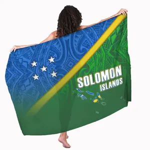 Solomon Islands Flag Color Sarong Traditional Patterns Cover Ups Beach Wear Dresses Custom Lavalava Sarongs Clothing Cover-ups