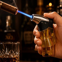 Briquet à cigare GUEVARA coupe-vent à flamme unique, pistolet de soudage droit, boîte à gaz transparente, torche à flamme jet portable pour cigares