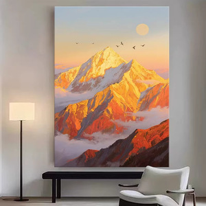 Pintura al Óleo Pintada a Mano, Paisaje de Montañas Doradas al Atardecer, Arte Moderno Minimalista, Decoración de Pared para Sala de Estar/Sofá - Product Image 1