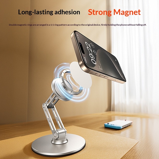 N52 Strong Magnetic Phone Stand Foldable Aluminium Alloy 360 Rotation Base Holder Anti-Scratch Desk Mount Adjustable Height