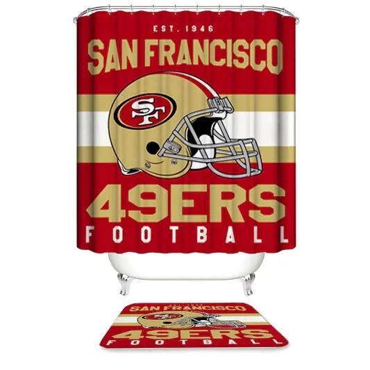 Bán buôn tùy chỉnh in 3D phòng tắm vòi hoa sen rèm cửa in polyester không thấm nước San Francisco 49ers rèm cửa