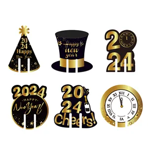 Huancai 2024 Happy New Year Party Supplies Champagne Cheers Wine Bottles Popup Cards Cutouts for New Year Eve Party Decorations