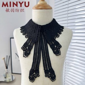 Hitam dan putih berongga larut dalam air renda kerah jubah busur kemeja dekoratif kerah dapat dilepas untuk gaun wanita - Product Image 4