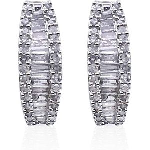 Ornaatis Diamond Huggie <b>Hoop</b> Earrings 1.60 Cttw Round Baguette Cut Sterling Silver Women's Everyday Wear - Product Image 3